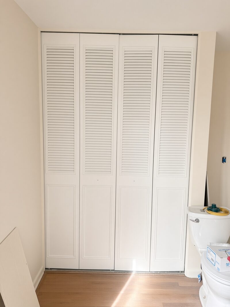 Louvered bifold closet doors finished and rehung.